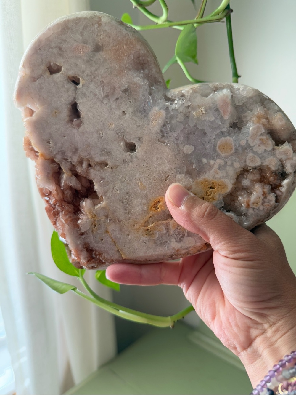 Pink Amethyst Heart Shaped Crystal Geode Decorative Sculpture - Picture 5 of 9